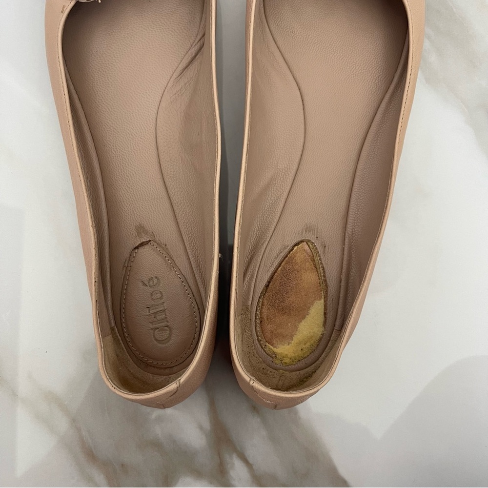 Chloe Tan Leather Ballet Flats with Chain Flower Size 39 - Picture 5 of 7